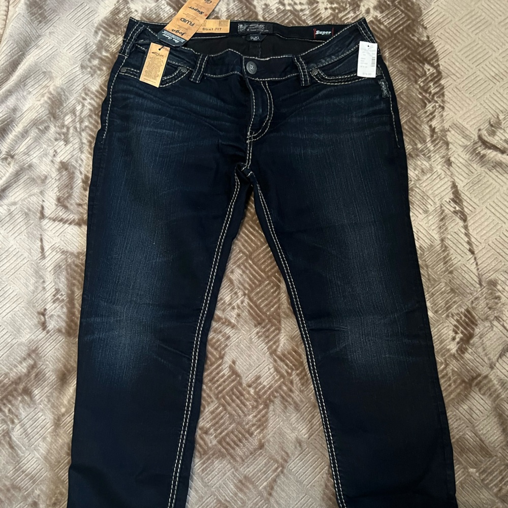 Silver Dark Blue Denim Jeans